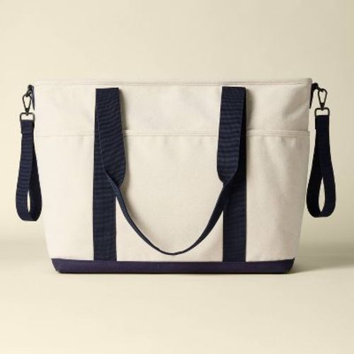 Canvas Tote Solid Shoulder Diaper Bag - Ivory and Navy - Cloud Island™