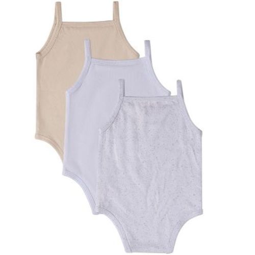MiniMoi 3 Pack Baby "Playful Bunny" Cotton / Modal Tag-Free Bodysuits White-Tan 6 Months