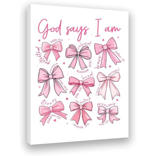 Redland Art Pink Bow Wall Art Framed Canvas 11.5x15 Inches Coquette Christian Scripture Quotes for Pink Bedroom & Bathroom, Inspirational Gift for Teen Girls, Dorm Room Decor, Aesthetic Bow Picture