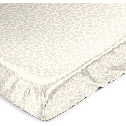 Sweet Jojo Designs Shabby Chic Animal Print Girl Baby Satin Fitted Crib Sheet Infant Newborn Nursery Toddler Bed Room Standard Mattress Ivory Beige Taupe Leopard Cheetah Pattern Elegant Gold Off White