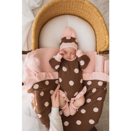 Frill Knit Romper | Choc Pink Polka – Little and Fern