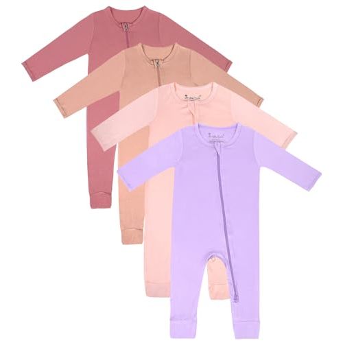 Jimonda Baby Footless Pajamas,Two Zip Closure Long Sleeve Romper,Infant Clothes Pjs 4 Pcs