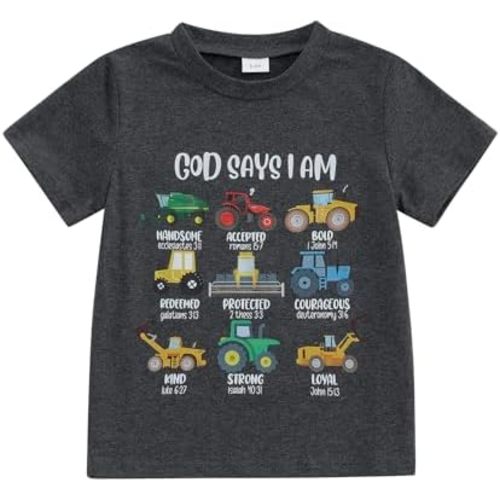 Toddler Baby Boy T-Shirts God Says I Am Dinosaurs Short Sleeve Christian Tee Bible Verse Kids Shirt 1T 2T 3T 4T 5T