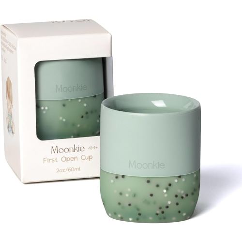 Moonkie Silicone Baby Cup 4 Months+ | Tiny Open Training Cup for Infants with Confetti Sprinkles | Baby-Led Weaning Essential | 2 oz (Mint, 1 Pack)