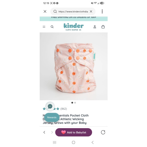 Nature: Essentials Pocket Cloth Diaper with Athletic Wicking Jersey, Grows with your Baby