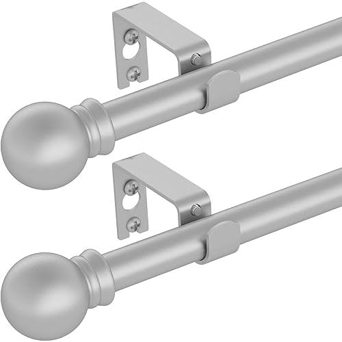 GXOACKJ 2 Pack Silver Curtain Rods for windows 32 to 62 inch, 5/8 inch Splicing Heavy Duty Metal Curtain Rod Set with Brackets