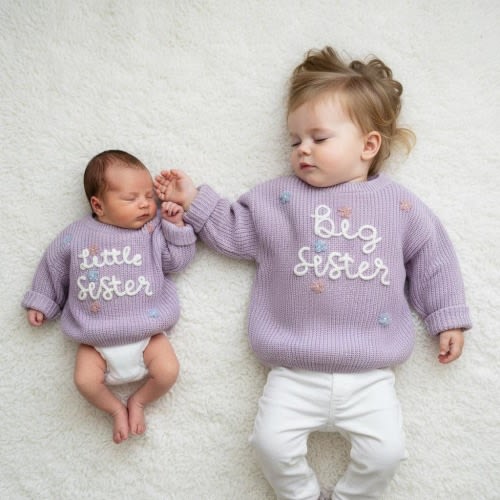 Hand embroidered Big Sister Lil  Sweater -Personalised Sibling Jumper-Custom Baby Sweater- First Birthday Gift for Toddler