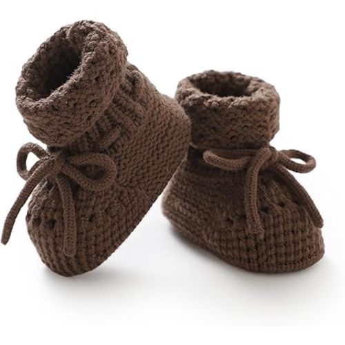 Baby Booties 100% Cotton Knitted Newborn First Cozy Warm Crib Shoes for Toddler Infant Boy Girl Babys Shower Gift