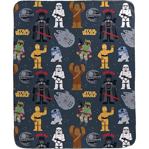 Jay Franco Kids Plush Throw Blanket – Soft & Cozy Fleece Throw for Bedroom & Couch Décor, Official Licensed Product, Grey - Star Wars, 40x50 - Travel Blanket