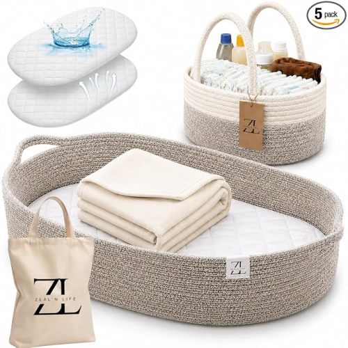 Baby Changing Basket Set, 100% Natural Woven Cotton Rope