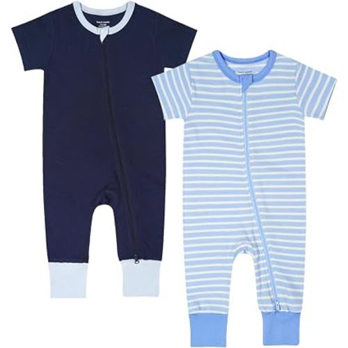 Teach Leanbh Toddler Baby Boys Girls 2-Pack Pajamas Cotton 2 Way Zipper Short Sleeve Footless Romper Sleep and Play