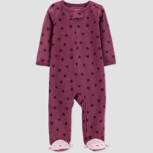 Carter's Just One You®️ Baby Girls' Heart Fleece Footed Pajama - Purple 3M