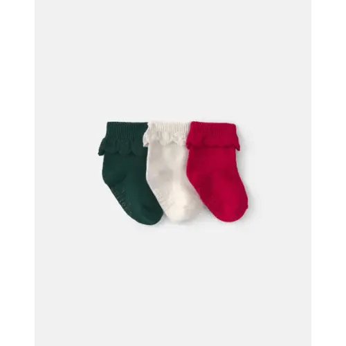 Baby Girl 3-Pack Christmas Foldover Ruffle Bootie - Green/Cream/Red | Carter's