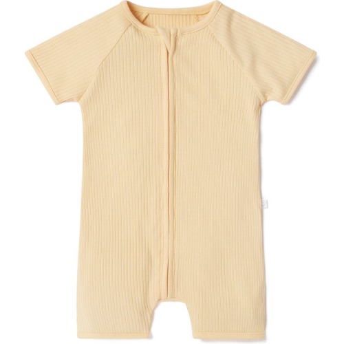 Baby Rib Fitted One-Piece Short Pajamas, 0-3M, Ribbed Yellow