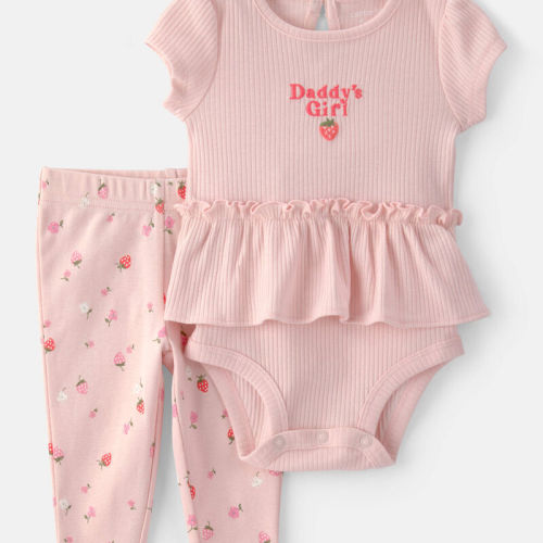 Baby Girl Fruit Print Short Sleeve Bodysuit & Pant Set - Pink | Carter’s Oshkosh Canada