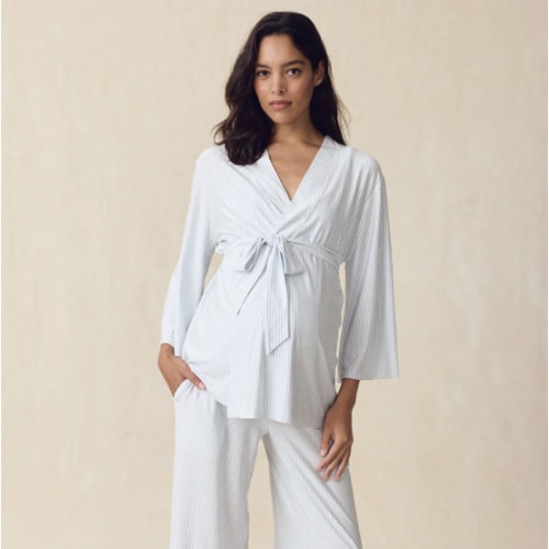 LAKE | Women | DreamModal® Pajamas | Salt Spray Pencil Stripe Maternity Kimono Bundle