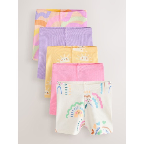 Rainbow Ribbed Cycle Shorts 5 Pack (3mths-7yrs)