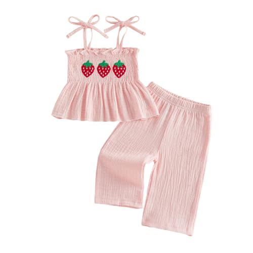 Socutebabe Toddler Baby Girl Summer Clothes Sleeveless Muslin Smocked Top Pants 6 9 12 18 Month 2 3 4 5 Year Cute Kids Outfit