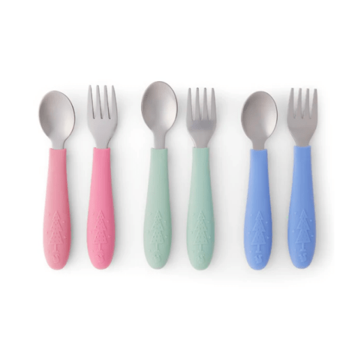 Babies/Toddler Stainless Steel Spoons + Forks with Silicone Handle
