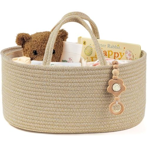 Diaper Caddy Organizer, Empty Gift Basket for Newborn Essentials, Baby Storage Basket, Stylish Gift Bag for Baby Shower, Boys and Girls – Small, Oatmeal