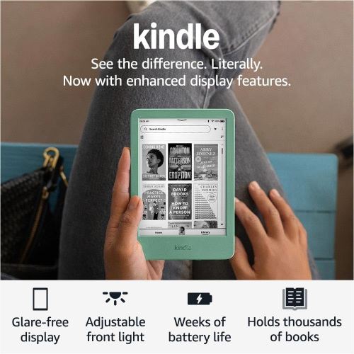 New Amazon Kindle (16 GB) - Lightest and most compact Kindle, with glare-free display, faster page turns, adjustable front light, and long battery life - Matcha + 3 Months of Kindle Unlimited (with auto-renewal)
