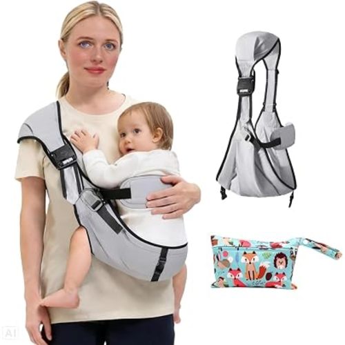 2 Pcs Baby Carrier Set, Baby Sling Carrier, Toddler Carrier, Equipped with a Diaper Bag, Two Ways of Carrying, Shoulder Widening, Free Your Hands, Suitable for 6-24 Months 7-30lbs (Grey)