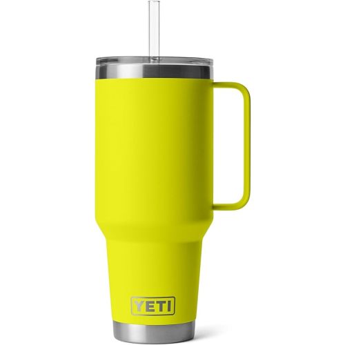 YETI Rambler 42 oz Tumbler with Handle and Straw Lid, Travel Mug Water Tumbler, Vacuum Insulated Cup with Handle, Stainless Steel, Firefly Yellow
