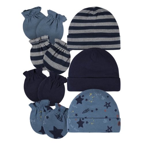 Gerber Baby Boy Caps & No Scratch Mittens Bundle, 7-Piece (Newborn-0/3 Months) - Gerber Baby Boy Caps & No Scratch Mittens Bundle, 7-Piece (Newborn-0/3 Months)