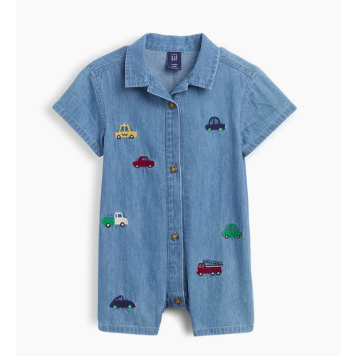 Baby Embroidered Denim Shorty One-Piece