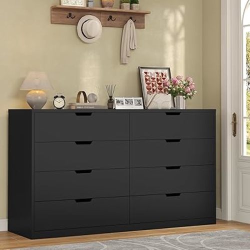 Modern 8 Drawer Dresser, Black Chest of Drawers for Bedroom,Closet Dressers with Drawers for Living Room, Entryway, Hallway