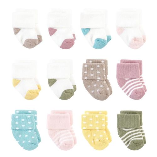 Hudson Baby Basics Infant Baby Cozy Terry Baby Sock 12-Pack, Confetti Burst, 6-12 Months