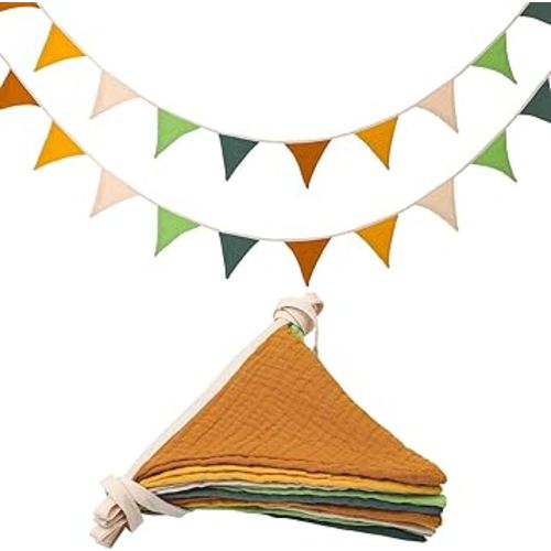 Oudain 2 Pcs Pennant Banner Flags Nursery Garland Triangle Bunting Flags Playroom Wall Decor Banner for Nursery Baby Shower Birthday Boho Wedding Party Event, Each 7.75 ft(Retro Forest Color)
