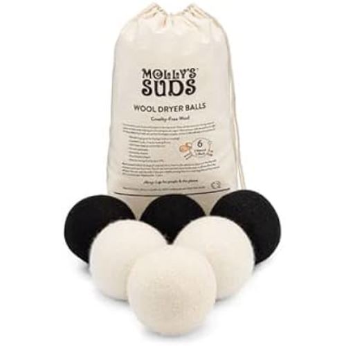 Molly's Suds Wool Dryer Balls | Natural Fabric Softener, Hypoallergenic, Reusable, Unscented, Reduce Drying Time | Large, Mixed Set of 6