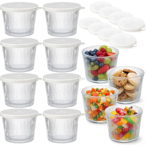 Small Glass Bowls with Lids 6.8oz Ribbed Clear Glass Containers