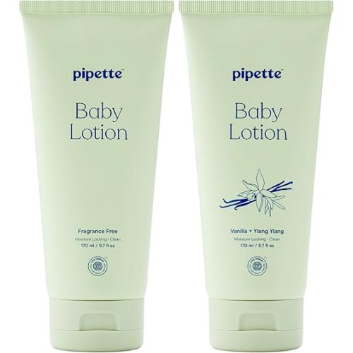 Pipette Baby Lotion Discovery Duo, Pack of 2, Includes Fragrance Free and Vanilla + Ylang Ylang Scents, Baby Lotion for Newborn, Sensitive Skin, and Kids, Non-Toxic, Hypoallergenic