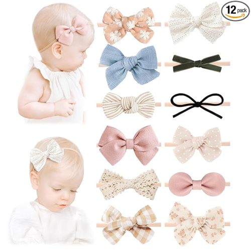 Niceye Baby Girl Bows and Headbands, Stretchy Nylon Hairbands Hair Bows for Newborns, Infants, Toddlers - Handmade Baby Hair Accessories for Girls