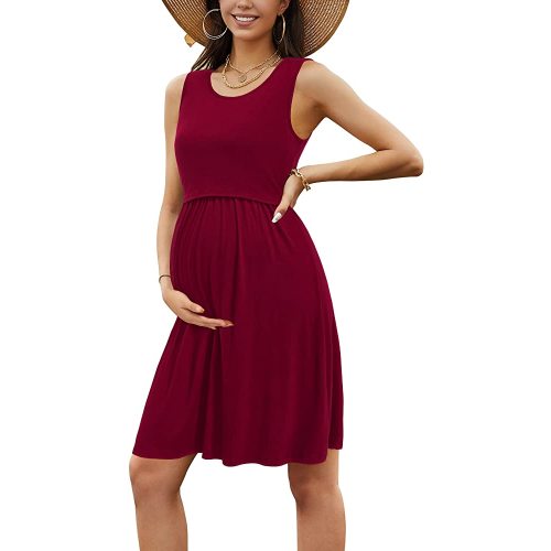 OUGES Womens Solid/Floral Maternity Dresses Sleeveless/Long Sleeve Nursing Gown Breastfeeding Clothes