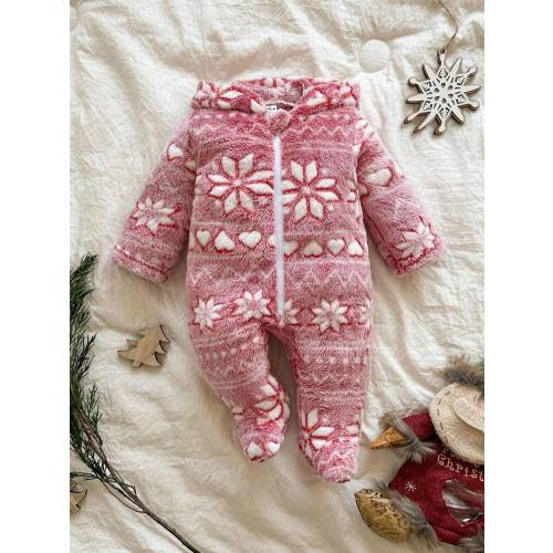 Vintaside Kids Newborn Simple Stylish Cute Polka Dot Long Sleeve Hooded Fleece Romper Pajamas Fall Winter | SHEIN USA