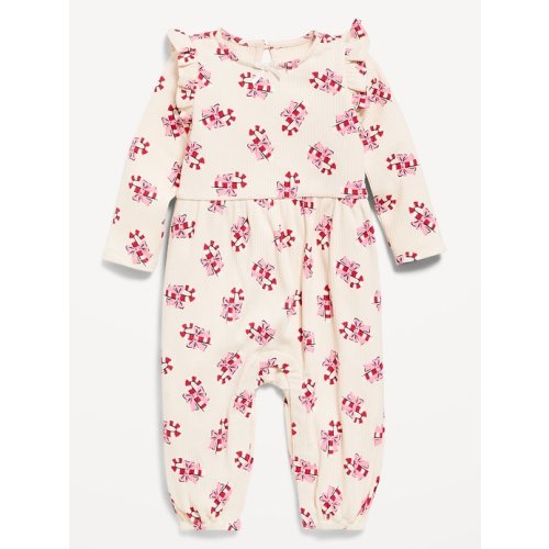 Long-Sleeve Ruffle-Trim Ribbed Jumpsuit for Baby
