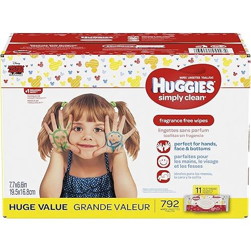 HUGGIES Simply Clean Fragrance Free Baby Wipes, 11 Soft Pack (792 Count Total), Alcohol and Paraben Free