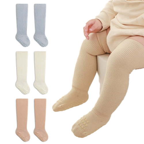 LYMAYTER Baby Toddler Knee High Non-Slip Socks 1 Pairs Solid Color Seamless for Boys Girls Infants‌ 0-3Y