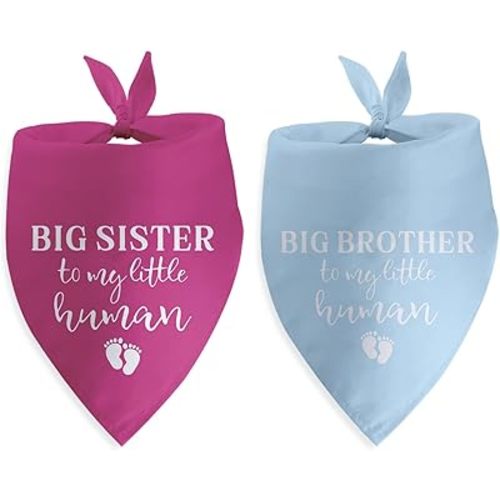 2 Packs Big Sister Big Brother to My Little Human Dog Bandana Gender Reveal Pregnancy Announcement Gifts for Large Medium Small Dogs Baby Announcement Photo Props Pet Scarf Christmas Puppy Gifts