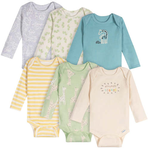 6-Pack Baby Neutral Giraffes Long Sleeve Onesies® Bodysuits – Gerber Childrenswear