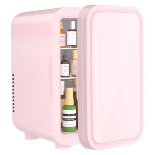 YASHE 6L Mini Fridge, Portable 8-Can Thermoelectric Cooler, 110V AC/DC, for Bedroom, Skincare, Beverages, Office, Dorm, Car, Pink