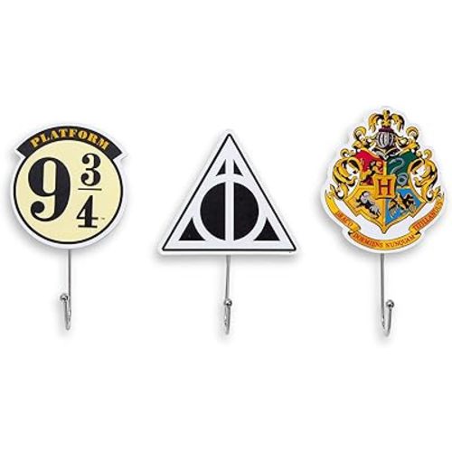 Silver Buffalo Harry Potter Icons Die-Cut Coat Hanger Wall Hooks, Set of 3 | Ready to Mount Decor, Storage Rack Organizer for Hanging Jackets, Hats, Purses