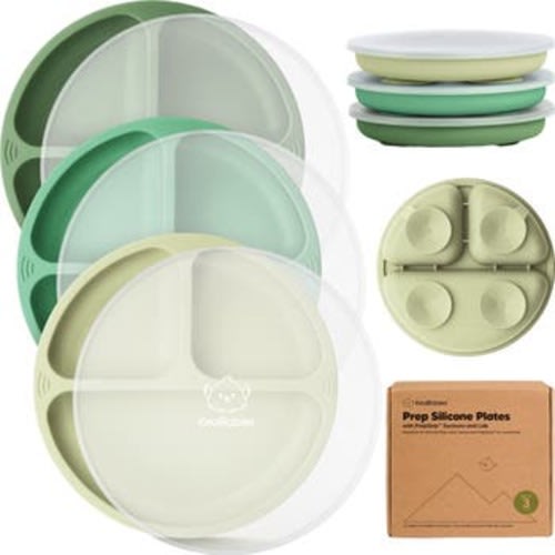 3-Pack Prep Silicone Suction Plates with Lids