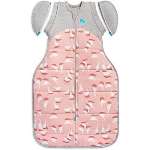 Love to Dream Swaddle UP Transition Bag Warm 2.5 TOG, Pink Silly Goose, Medium 8-13lbs, Patented Zip-Off Wings, Gently Help Baby Safely Transition from Being Swaddled to Arms Free Before Rolling