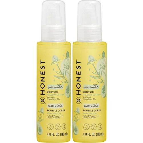 The Honest Company Fragrance-Free Moisturizing Body Oil, Nourish Soothe Baby's Skin, Plant-Based, Hypoallergenic Vegan, 4.0 fl oz,(Pack of 2)
