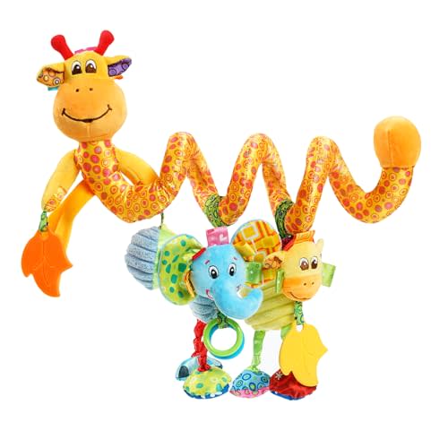 Jollybaby Crib Stroller Car Seat Toys for Baby 0-3-6-9-12 Months, Tummy Time Hanging Sensory Toys for Newborn with Music Box and Teether, Spiral Carseat Toy for Infant Boys Girls Gifts (Giraffe)