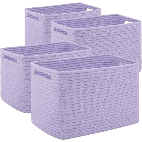 SIXDOVE 4 Pack Storage Baskets for Organizing Toys, Towels, and Clothes, Woven Basket for Shelves, Sturdy Nursery Cube Bins for Storage, 13''L x9''W x7.8''H, Purple